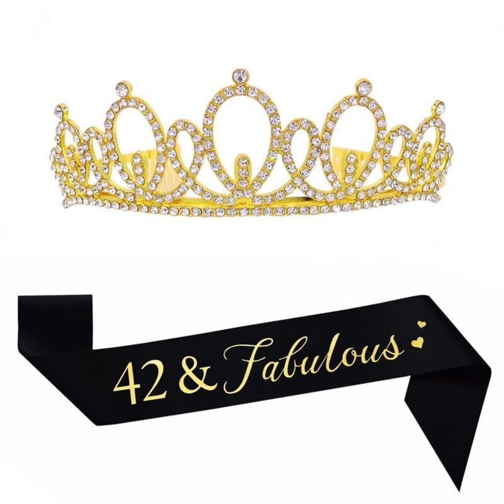 1671 Happy 42nd Birthday Tiara and Sash Gifts Crystal Rhinestone Princess